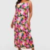 Plus Plissee-Maxikleid Mit Abstraktem Print -Plus Jane Stil Geschaft gzz55906 pink xl