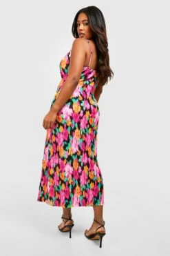 Plus Plissee-Maxikleid Mit Abstraktem Print -Plus Jane Stil Geschaft gzz55906 pink xl 1