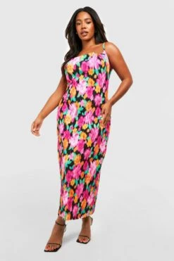 Plus Plissee-Maxikleid Mit Abstraktem Print -Plus Jane Stil Geschaft gzz55906 pink xl 2