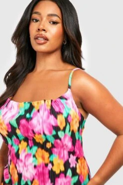 Plus Plissee-Maxikleid Mit Abstraktem Print -Plus Jane Stil Geschaft gzz55906 pink xl 3