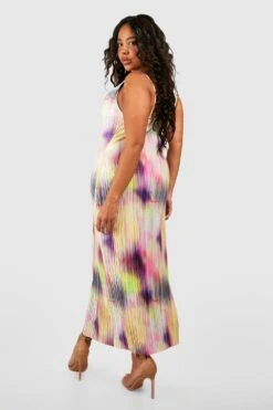 Plus Plissee-Maxikleid Mit Abstraktem Print -Plus Jane Stil Geschaft gzz55907 purple xl 1