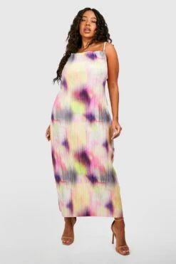 Plus Plissee-Maxikleid Mit Abstraktem Print -Plus Jane Stil Geschaft gzz55907 purple xl 2