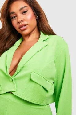 Plus Kurzer Blazer Aus Crepestoff Mit Taschen-Detail -Plus Jane Stil Geschaft gzz56707 lime xl 3