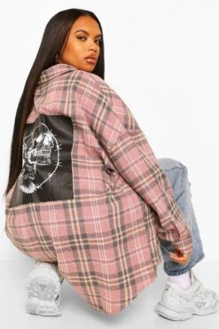 Plus Kariertes Hemd Mit Totenkopf-Print -Plus Jane Stil Geschaft pzz00283 blush xl 1