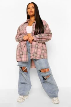 Plus Kariertes Hemd Mit Totenkopf-Print -Plus Jane Stil Geschaft pzz00283 blush xl 2