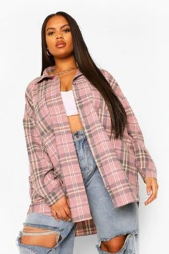 Plus Kariertes Hemd Mit Totenkopf-Print -Plus Jane Stil Geschaft pzz00283 blush xl 3