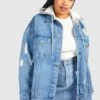 Plus Zerrissene Jeansjacke Mit Kapuze 2 Plus Zerrissene Jeansjacke Mit Kapuze -Plus Jane Stil Geschaft pzz00994 mid20blue xl
