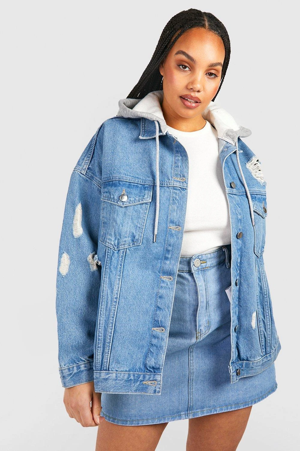 Plus Zerrissene Jeansjacke Mit Kapuze 3 Plus Zerrissene Jeansjacke Mit Kapuze