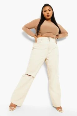 Plus Straight Leg Jeans Mit Rissen Und Washed-Optik -Plus Jane Stil Geschaft pzz01574 ecru xl 2