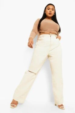 Plus Straight Leg Jeans Mit Rissen Und Washed-Optik -Plus Jane Stil Geschaft pzz01574 ecru xl 3