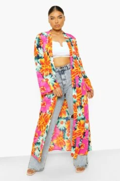 Plus Floraler Maxi-Kimono -Plus Jane Stil Geschaft pzz01840 orange xl 2