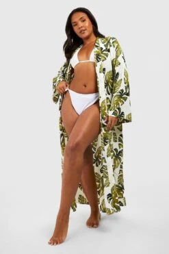 Plus Kimono Mit Palmen-Print
