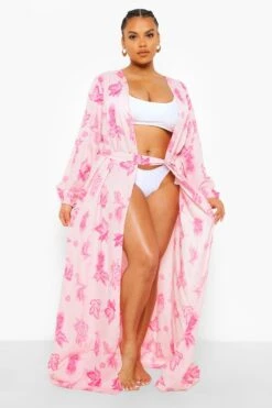 Plus Strand-Kimono Mit Paisley-Print