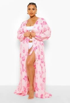 Plus Strand-Kimono Mit Paisley-Print 8 Plus Strand-Kimono Mit Paisley-Print -Plus Jane Stil Geschaft pzz01848 pink xl 2
