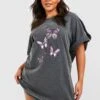 Plus T-Shirt Mit Acid-Waschung Und Schmetterlings-Print -Plus Jane Stil Geschaft pzz02018 charcoal xl