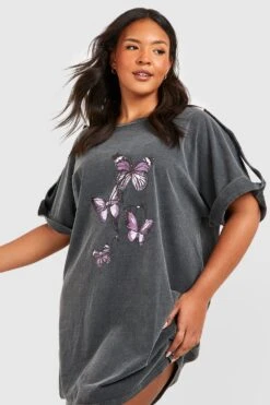 Plus T-Shirt Mit Acid-Waschung Und Schmetterlings-Print -Plus Jane Stil Geschaft pzz02018 charcoal xl 2