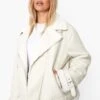 Plus Oversize Fliegerjacke Aus Lederimitat -Plus Jane Stil Geschaft pzz05088 cream xl