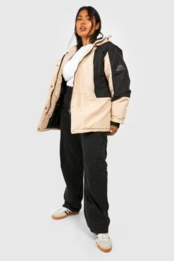 Plus Parka Mit Kapuze Und Arm-Detail -Plus Jane Stil Geschaft pzz05379 stone xl 2