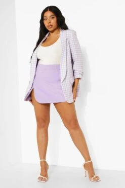 Plus Gingham Blazer Mit Gerafften Ärmeln 8 Plus Gingham Blazer Mit Gerafften Ärmeln -Plus Jane Stil Geschaft pzz06544 lilac xl 2