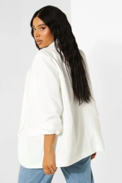 Plus Stretch Blazer Mit Gerafften Ärmeln -Plus Jane Stil Geschaft pzz06563 ivory xl 1