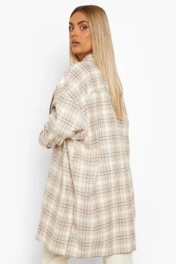 Plus Kariertes Oversize Hemd -Plus Jane Stil Geschaft pzz07344 beige xl 1