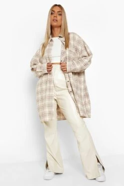 Plus Kariertes Oversize Hemd -Plus Jane Stil Geschaft pzz07344 beige xl 2