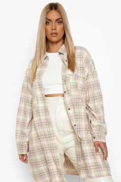 Plus Kariertes Oversize Hemd -Plus Jane Stil Geschaft pzz07344 beige xl 3