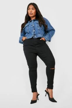 Plus Skinny Jeggings Mit Riss Am Knie 8 Plus Skinny Jeggings Mit Riss Am Knie -Plus Jane Stil Geschaft pzz08007 black xl 2