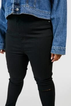 Plus Skinny Jeggings Mit Riss Am Knie 9 Plus Skinny Jeggings Mit Riss Am Knie -Plus Jane Stil Geschaft pzz08007 black xl 3