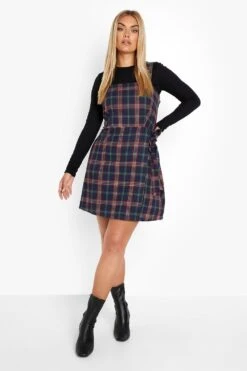 Plus Kariertes Wickel-Trägerkleid -Plus Jane Stil Geschaft pzz08609 navy xl 2