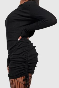 Plus Geripptes Gerafftes Bodycon-Kleid Mit Langen Ärmeln 9 Plus Geripptes Gerafftes Bodycon-Kleid Mit Langen Ärmeln -Plus Jane Stil Geschaft pzz08806 black xl 3