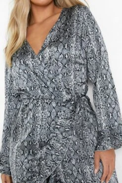 Plus Schlagenprint Wickellkeid Mit Rüschen -Plus Jane Stil Geschaft pzz09655 grey xl 3