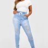 Plus Zerrissene Skinny Jeans Mit Elastischem Bund -Plus Jane Stil Geschaft pzz10199 light20wash xl
