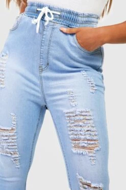Plus Zerrissene Skinny Jeans Mit Elastischem Bund -Plus Jane Stil Geschaft pzz10199 light20wash xl 3