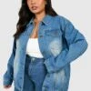 Plus Oversize Jeansjacke -Plus Jane Stil Geschaft pzz10200 mid20blue xl