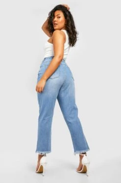 Plus Zerrissene Mom-Jeans Mit Hohem Bund -Plus Jane Stil Geschaft pzz10380 mid20blue xl 1