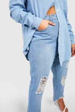 Plus Zerrissene Mom-Jeans Mit Hohem Bund -Plus Jane Stil Geschaft pzz10380 mid20blue xl 3