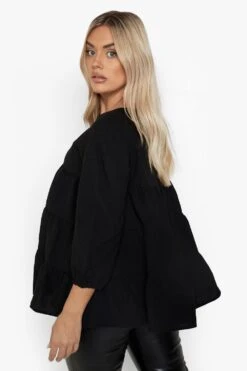 Plus Gestuftes Kitteloberteil In Knitteroptik -Plus Jane Stil Geschaft pzz10939 black xl 1