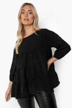 Plus Gestuftes Kitteloberteil In Knitteroptik -Plus Jane Stil Geschaft pzz10939 black xl 3