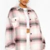 Plus Karierte Oversize Boyfriend-Shacket 1 Plus Karierte Oversize Boyfriend-Shacket -Plus Jane Stil Geschaft pzz60795 pink xl
