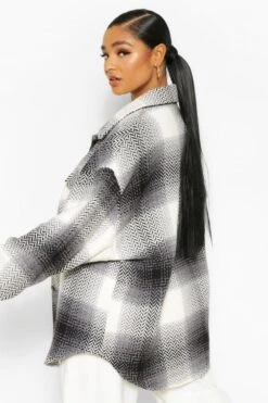 Plus Karierte Oversize Boyfriend-Shacket -Plus Jane Stil Geschaft pzz60795 pink xl 1