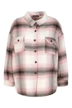 Plus Karierte Oversize Boyfriend-Shacket -Plus Jane Stil Geschaft pzz60795 pink xl 2