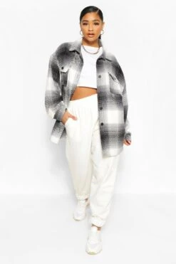 Plus Karierte Oversize Boyfriend-Shacket -Plus Jane Stil Geschaft pzz60795 pink xl 3