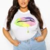 Plus T-Shirt Mit Regenbogen Lippen-Print 2 Plus T-Shirt Mit Regenbogen Lippen-Print -Plus Jane Stil Geschaft pzz61057 white xl