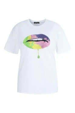 Plus T-Shirt Mit Regenbogen Lippen-Print 8 Plus T-Shirt Mit Regenbogen Lippen-Print -Plus Jane Stil Geschaft pzz61057 white xl 2