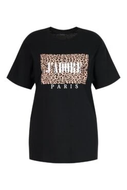 Plus Leopardenprint T-Shirt Mit J'Adore Slogan -Plus Jane Stil Geschaft pzz61069 black xl 2