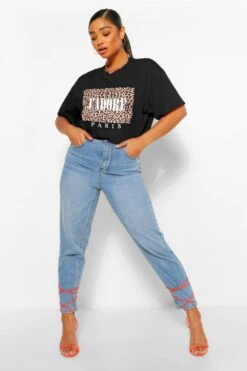 Plus Leopardenprint T-Shirt Mit J'Adore Slogan -Plus Jane Stil Geschaft pzz61069 black xl 3