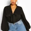 Plus Bluse Mit Schleife -Plus Jane Stil Geschaft pzz61664 black xl