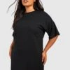 Plus Weich Geripptes, Schlichtes T-Shirt-Kleid In Übergröße -Plus Jane Stil Geschaft pzz62286 black xl