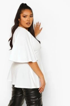Plus Schößchentop Mit Weiten Ärmeln -Plus Jane Stil Geschaft pzz63553 ivory xl 1